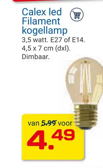 Kluswijs Calex led filament kogellamo 4,5 x 7cm aanbieding