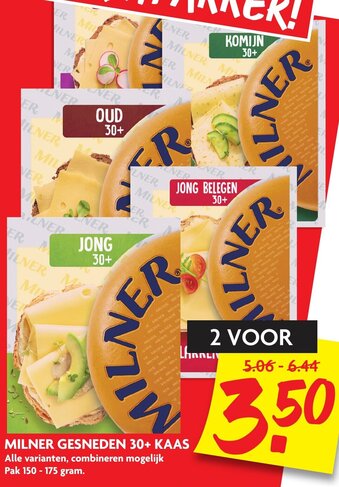 Dekamarkt Milner gesneden 30+ kaas 150-175g aanbieding