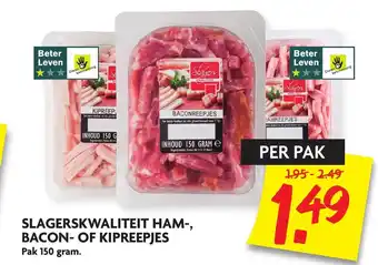 Dekamarkt Slagerskwaliteit Ham-, Bacon- of Kipreepjes 150g aanbieding