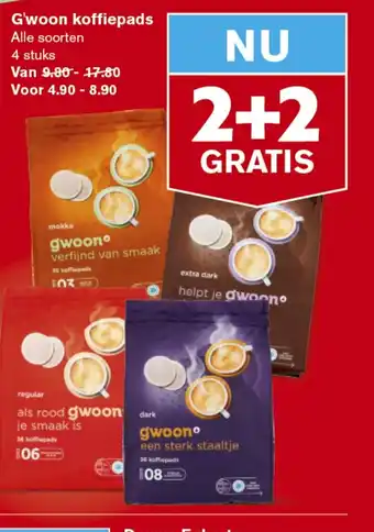 Hoogvliet G'woon koffiepads alle soorten 4 stuks aanbieding