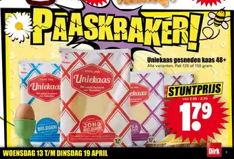 Dirk Uniekaas gesneden kaas 48+ pak 125 of 150 gram aanbieding