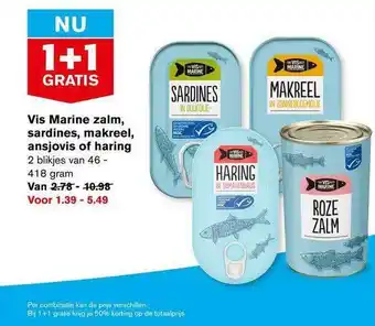 Hoogvliet Vis Marine Zalm, Sardines, Makreel, Ansjovis Of Haring 1+1 Gratis aanbieding