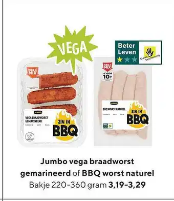 Jumbo Jumbo Vega Braadworst Gemarineerd Of BBQ Worst Naturel aanbieding