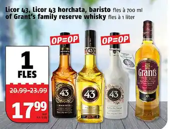 Poiesz Licor 43, licor 43 horchata, baristo of grant's family reserve whisky aanbieding