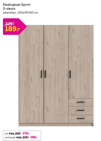 Leen Bakker Kledingkast Sprint 3-deurs aanbieding