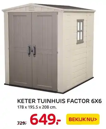 Praxis KETER TUINHUIS FACTOR 6X6 178 x 195.5 x 208 cm. aanbieding