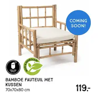 Xenos Bamboe Fauteuil Met Kussen 70x70x80 cm aanbieding