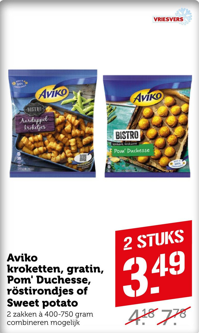 Aviko kroketten, gratin, Pom' Duchesse, röstirondjes of Sweet potato aanbieding bij Coop
