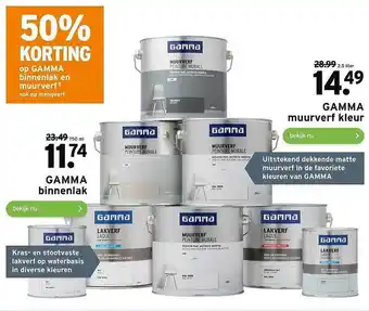 GAMMA Gamma Muurverf Kleur Of Gamma Binnenlak 50% Korting aanbieding