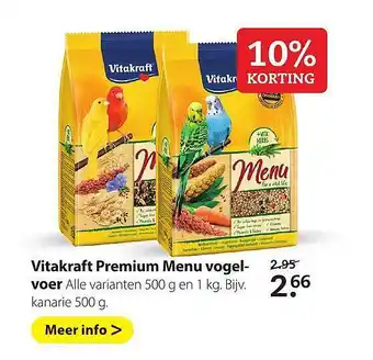 Pets Place Vitakraft Premium Menu Vogelvoer 10% Korting 500g aanbieding