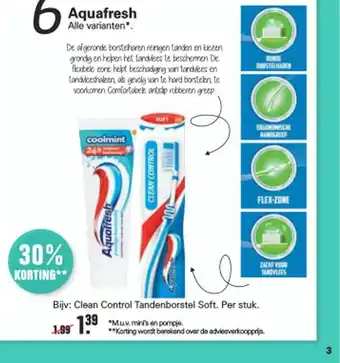 Drogist Bewust Beter Aquafresh Clean Control Tandenborstel Soft 30% Korting aanbieding