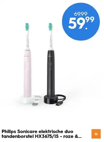 Blokker Philips Sonicare elektrische duo tandenborstel HX3675/15 - rOZE & aanbieding