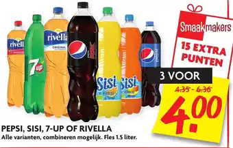 Dekamarkt Pepsi, SiSi, Rivella of 7UP 1.5L aanbieding