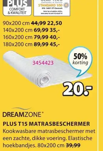 Jysk Dreamzone Plus T15 matrasbeschermer 80x200 cm aanbieding