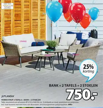 Jysk Jutlandia vebbestrup 2 tafels + bank + 2 stoelen 72/53xH42x36 cm aanbieding