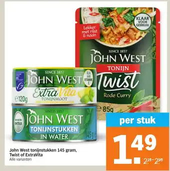 Albert Heijn John west tonijnstukken 145 gram, twist of extravita aanbieding