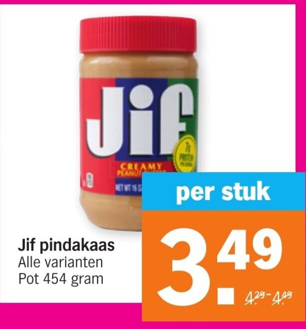 Jif pindakaas 454 gram aanbieding bij Albert Heijn