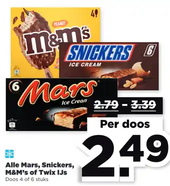 PLUS Alle mars, snickers, m&m's of twix ijs aanbieding