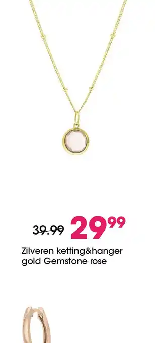 Lucardi Zilveren ketting&hanger gold gemstone rose quartz aanbieding