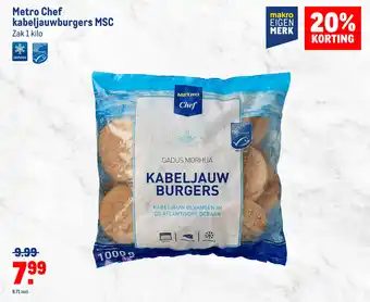 Makro Metro Chef kabeljauwburgers MSC 1 kilo aanbieding