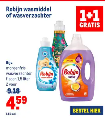 Makro Robijn wasmiddel of wasverzachter 1,5 liter aanbieding