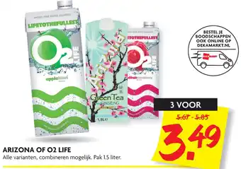 Dekamarkt Arizona of o2 life 1,5liter aanbieding