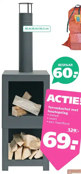 Ranzijn Terraskachel met houtopslag aanbieding