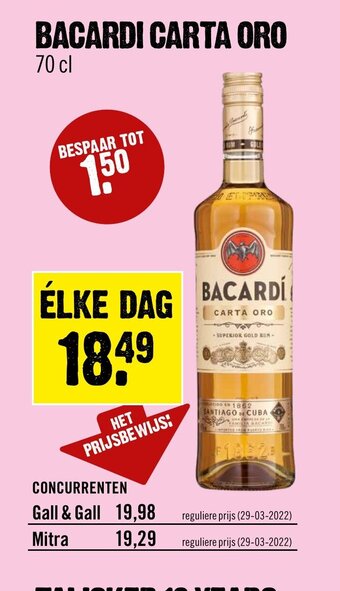 Dirck 3 Bacardi Carta Oro 70 cl aanbieding