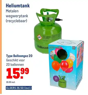 Makro Heliumtank Metalen Type Balloongaz 20 ballonnen aanbieding