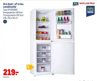 Makro Aro koel- of vries combinatie Type DFZW1800 178 x 55 x 56 cm aanbieding