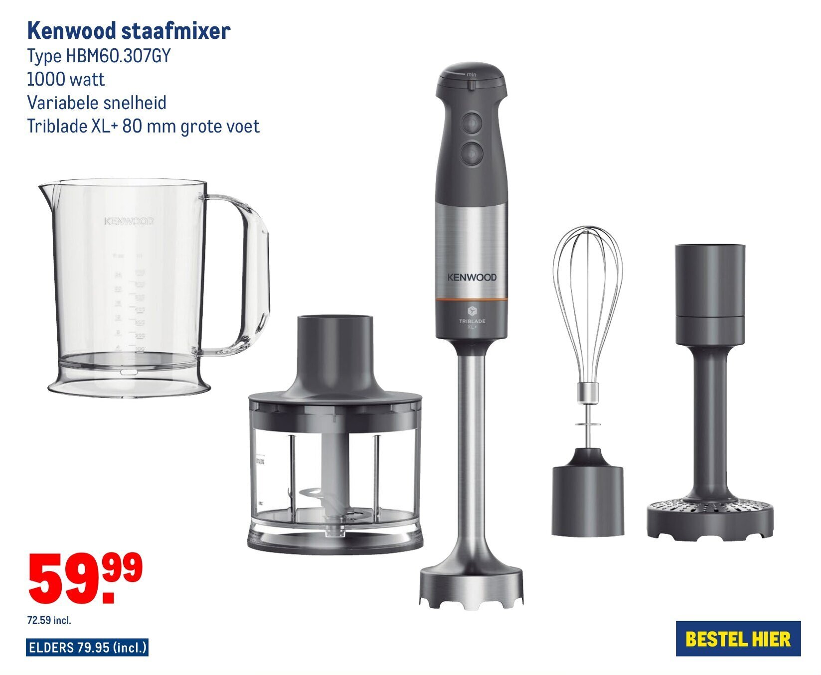 Kenwood staafmixer Type HBM60.307GY aanbieding bij Makro