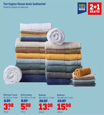 Makro Tarrington House basic badtextiel Washand 2-pack 16 x 21 cm, 3 voor aanbieding