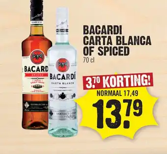 Super Dirck 3 BACARDI CARTA BLANCA OF SPICED aanbieding