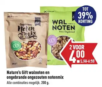 ALDI Nature's Gift walnoten en ongebrande ongezouten notenmix 200g aanbieding