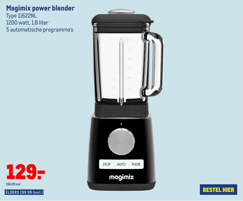 Magimix power blender Type 11622NL 1200 watt, 1,8 liter aanbieding bij