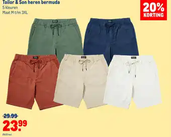 Makro Tailor & Son heren bermuda 5 kleuren aanbieding