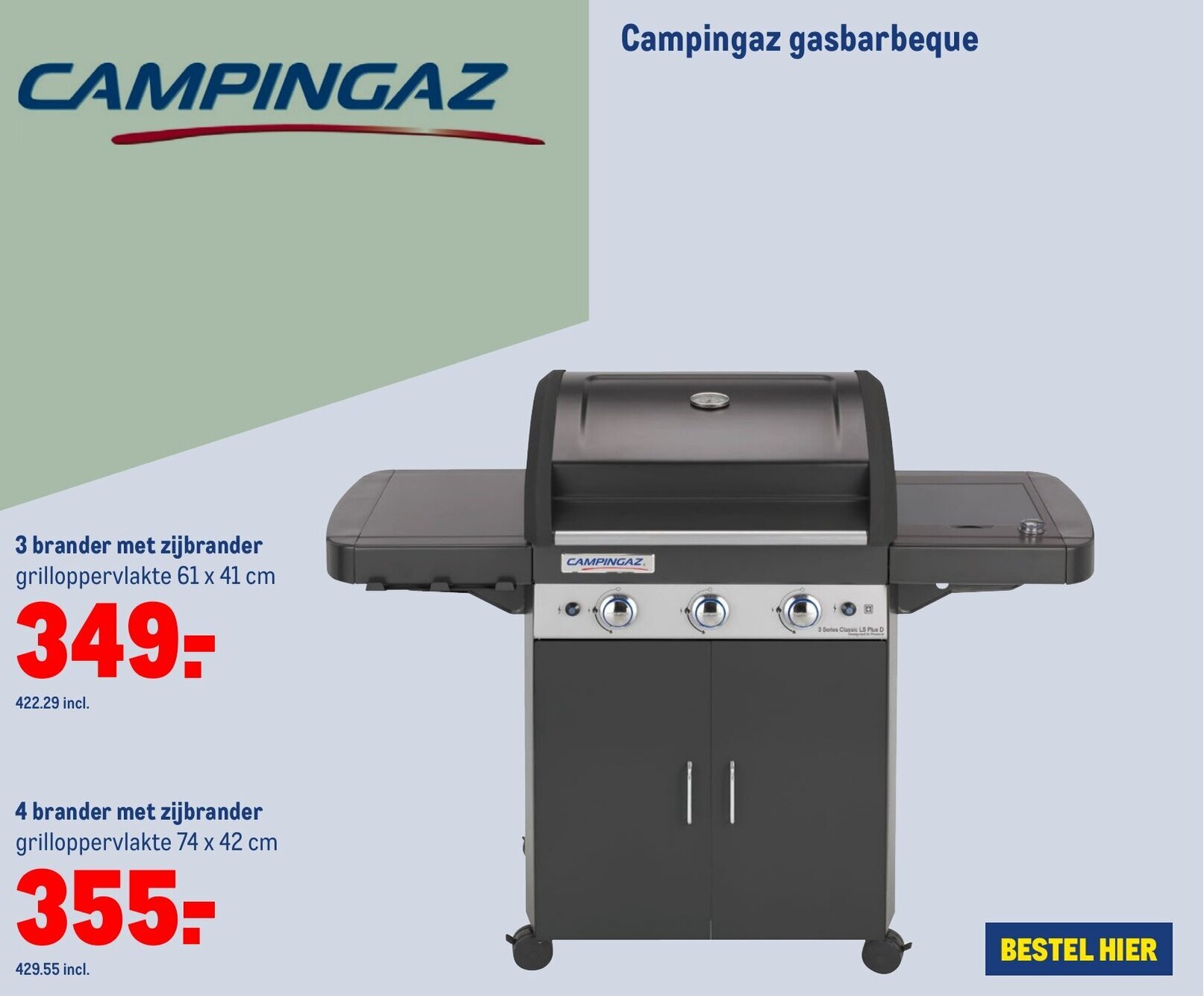 Campingaz gasbarbecue 3 brander met zijbrander 61x41 cm aanbieding bij