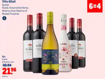 Makro Viña Albali Spanje Rueda, Tempranillo/Shiraz, Reserva, Gran Reserva of Rosado Frizzante aanbieding