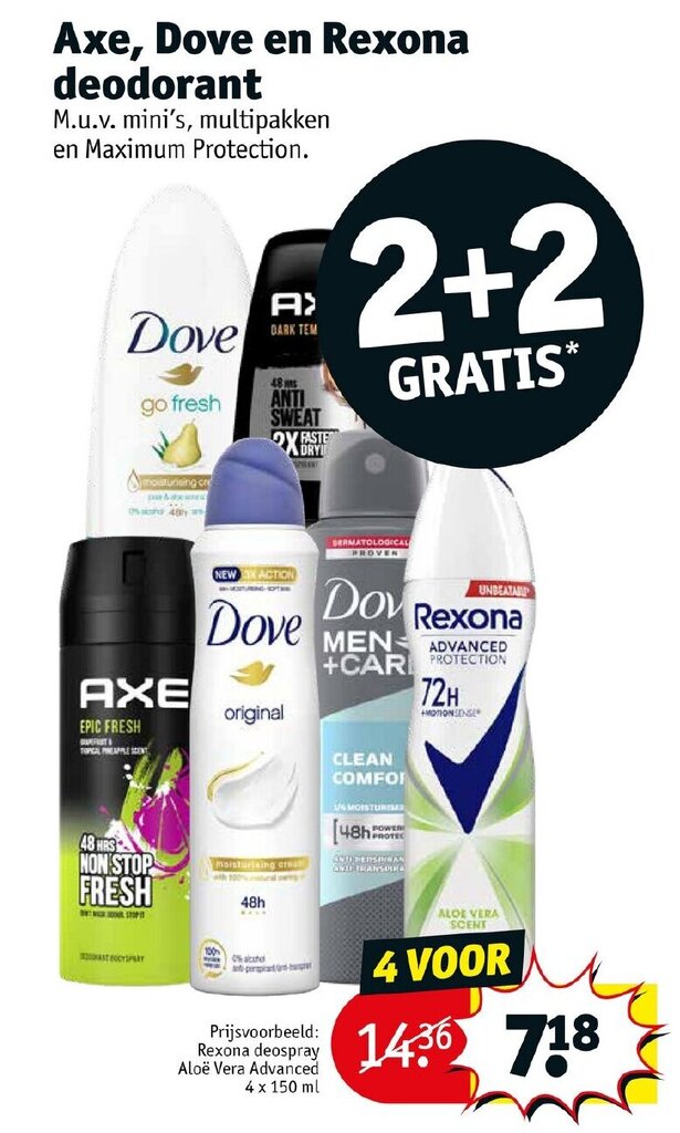 Axe, dove en rexona deodorant aanbieding bij Kruidvat