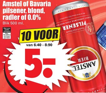 Dirk Amstel of Bavaria pilsener, Blond, 0.0% of Radler  500ml aanbieding