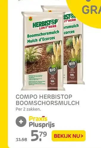 Praxis Compo herbistop boomschorsmulch per 2 zakken aanbieding