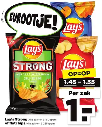 PLUS Lay's Strong 150g of flatchips 225g aanbieding