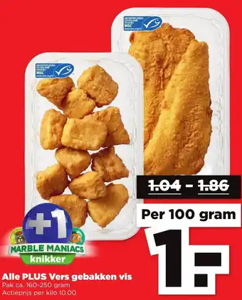 PLUS PLUS Vers gebakken vis 100g aanbieding