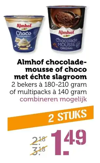 Coop Almhof chocolade- mousse of choco met echte slagroom 180-210g aanbieding