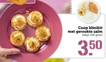 Coop Blinikit met gerookte zalm 140g aanbieding