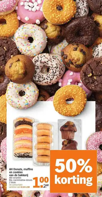 Albert Heijn AH Donuts, Muffins En Cookies Van De Bakkerij 50% Korting aanbieding