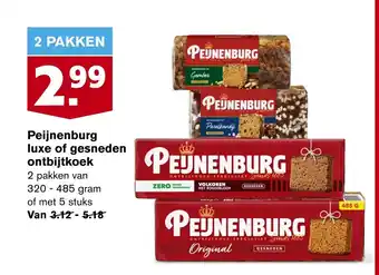 Hoogvliet Peijnenburg luxe of gesneden ontbijtkoek 2 pakken van 320 - 485 gram aanbieding