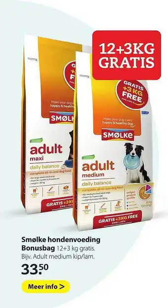 Pets Place Smølke Hondenvoeding Bonusbag 12+3 Kg aanbieding