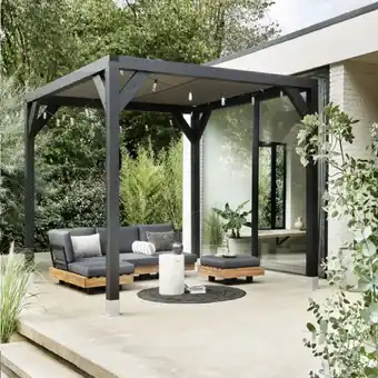 Karwei Pergola Silvano Antraciet met schaduwdoek 324x324cm aanbieding