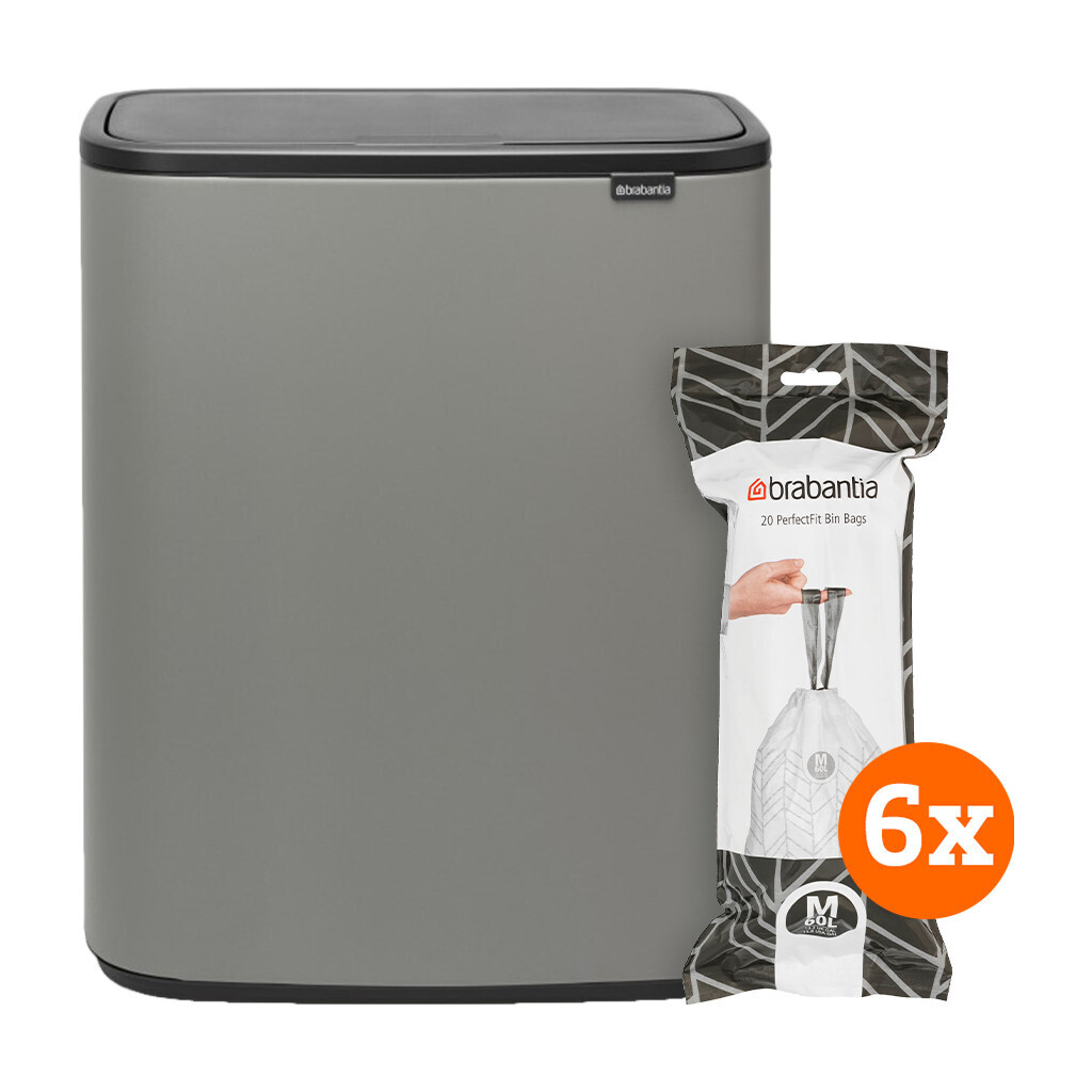 Brabantia Bo Touch Bin 60 Liter Mineral Concrete Grey + Vuilniszakken